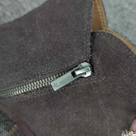Lucky Brand Bryton Grey Taupe Suede Leather Zip Ankle Booties Women's Size 8.5 - Picture 7 of 8